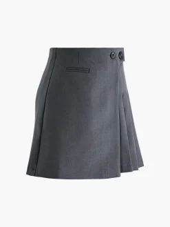 Button Zipper Pleated Suit Skirt