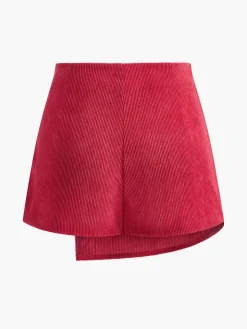 Button-Decor Corduroy Zipper Skirt