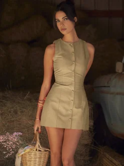 Button-Front Sleeveless Short Dress
