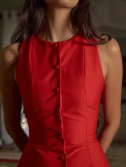 Button-Front Sleeveless Short Dress