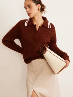 Cable Knit Button Polo Sweater