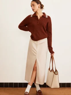 Cable Knit Button Polo Sweater