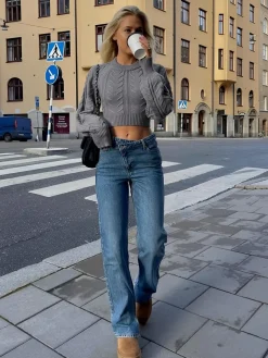 Cable Knit Tie Back Crop Sweater