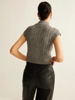Cable-Knit Mock Neck Crop Sweater Vest