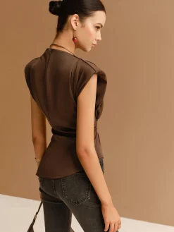 Cap Sleeve Asymmetrical Hem Skinny Blouse