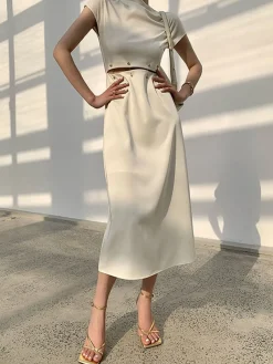 Cap Sleeve Cutout Midi Dress