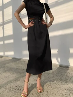 Cap Sleeve Cutout Midi Dress