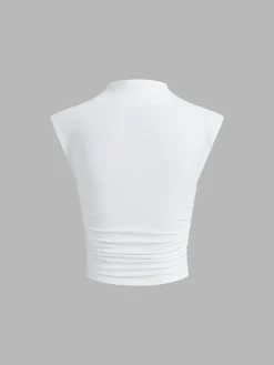 Cap Sleeve Funnel Neck Ruched Shirt