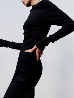 Caramel Asymmetric Neckline Long Sleeve Knit Top