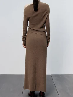 Caramel Slit Maxi Knit Skirt