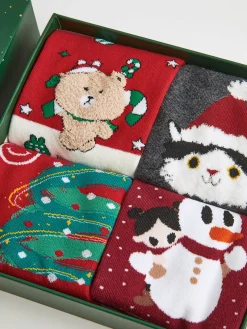 Cartoon Christmas Gift Box With Socks