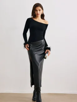 Cashmere Asymmetrical Neck Slim Sweater