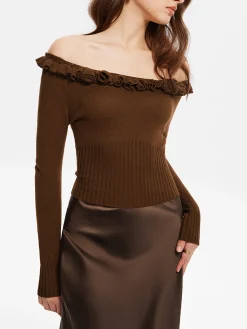 Cashmere-Blend Off-Shoulder Ruffle Sweater