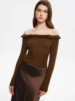 Cashmere-Blend Off-Shoulder Ruffle Sweater