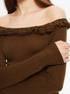 Cashmere-Blend Off-Shoulder Ruffle Sweater
