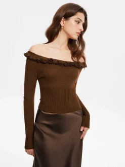 Cashmere-Blend Off-Shoulder Ruffle Sweater