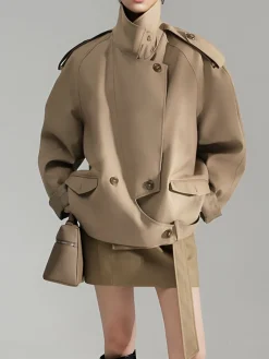 Casual Asymmetrical Lapel Trench Coat