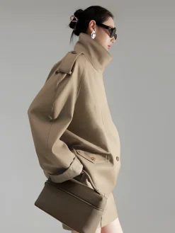 Casual Asymmetrical Lapel Trench Coat