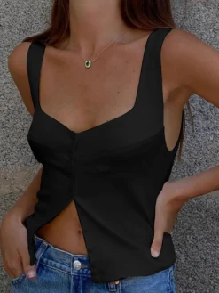 Casual Button-Front Tank Top