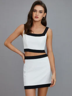 Casual Contrast Short Skirt Set