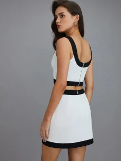 Casual Contrast Short Skirt Set