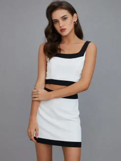 Casual Contrast Short Skirt Set
