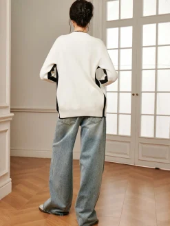 Casual Contrast Trim Knit Outerwear
