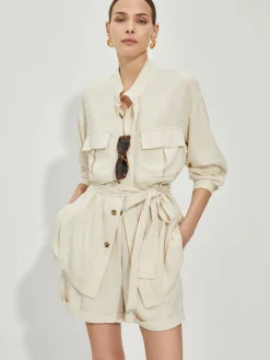 Casual Cotton & Linen Shorts Set With Belt