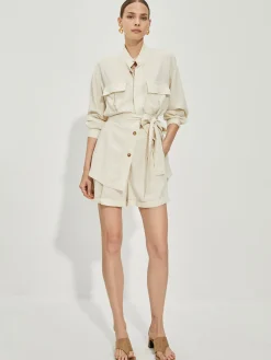 Casual Cotton & Linen Shorts Set With Belt
