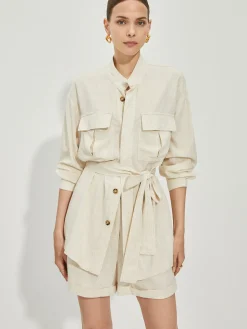 Casual Cotton & Linen Shorts Set With Belt