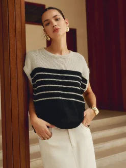 Casual Cotton Blends Striped Knit Top