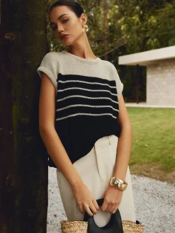 Casual Cotton Blends Striped Knit Top
