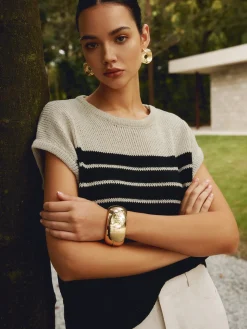 Casual Cotton Blends Striped Knit Top