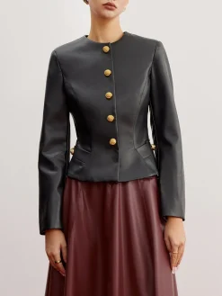 Casual Faux Leather Slim Jacket