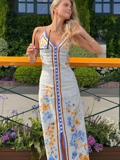 Casual Floral Printed Halter Long Dress