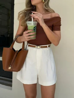 Casual Mid Waist Shorts Without Belt