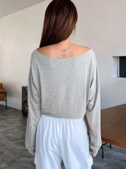 Casual Off-Shoulder Long Sleeve Short T-Shirt