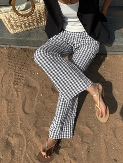 Casual Plaid Wide Leg Pants