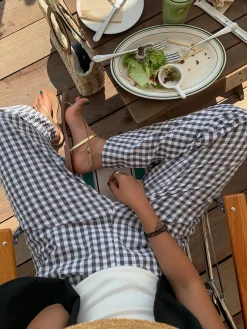 Casual Plaid Wide Leg Pants