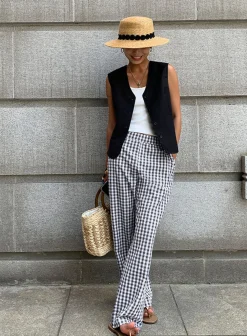 Casual Plaid Wide Leg Pants