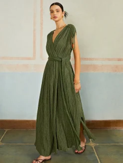Casual Pleated Belted Long Dress