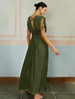 Casual Pleated Belted Long Dress