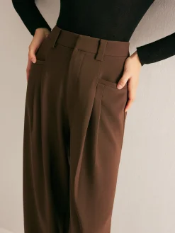 Casual Pleated Mid Waist Pants