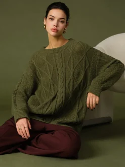 Casual Round Neck Twist Sweater