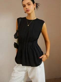Casual Sleeveless Pleated Button Back Blouse