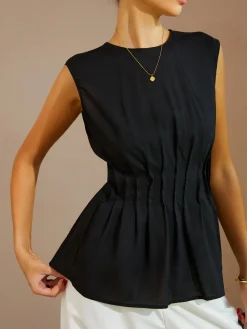 Casual Sleeveless Pleated Button Back Blouse