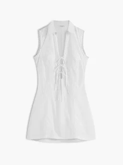 Casual Tie Front Embroidery Short Dress
