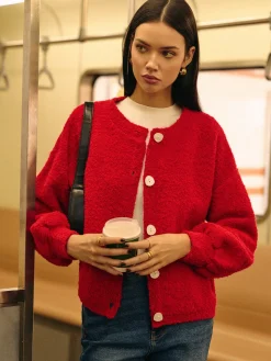 Casual Wool-Blend Button Cardigan