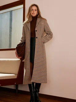 Checked Button Long Coat