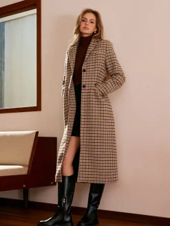 Checked Button Long Coat